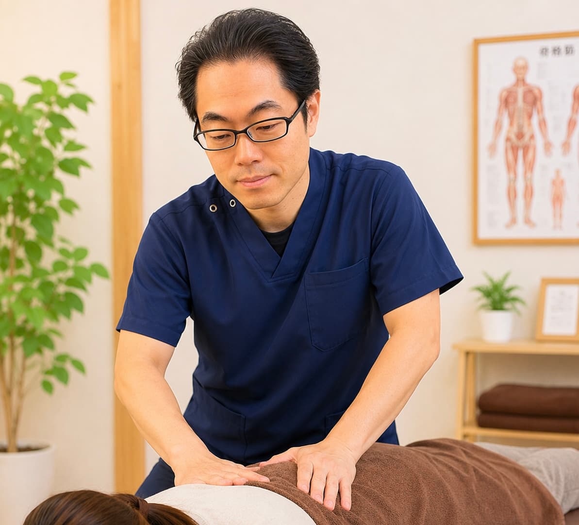 腱引きの手技で施術を行う様子